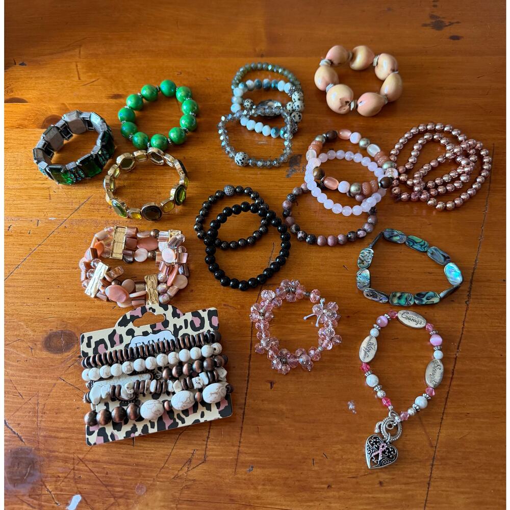 Stretch Beaded Bracelet Lot Crystal Stone Stackable Jewelry Bundle Boho Chic